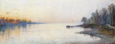 Bred rolig elv ved solnedgang, Nillandskap av Francois Barry