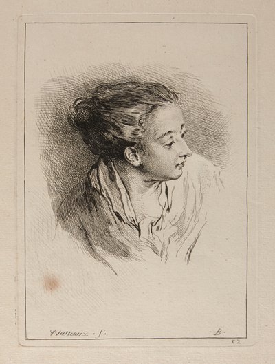 Byste av en kvinne med håret trukket tilbake av François Boucher