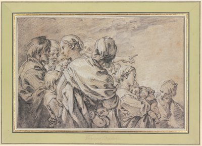 En gruppe halvfigurer bestående av menn og kvinner med barn av François Boucher