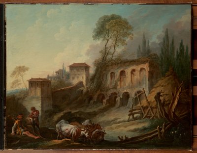 Et fantasilandskap med Palatinerhøyden sett fra Campo Vaccino av François Boucher