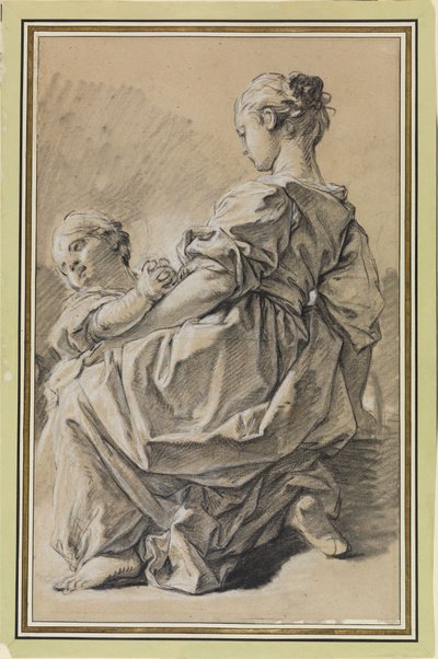 Ung kvinne på kne med et barn av François Boucher