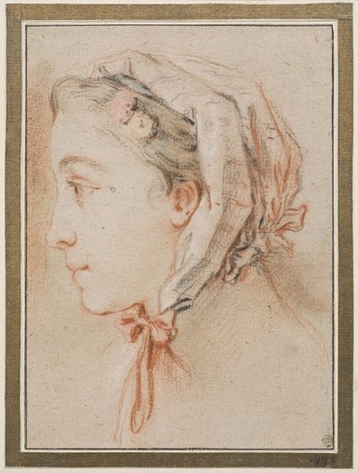 Kvinnehode, profil med lue av François Boucher