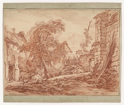 Landlig landskap med gård og ruiner av François Boucher