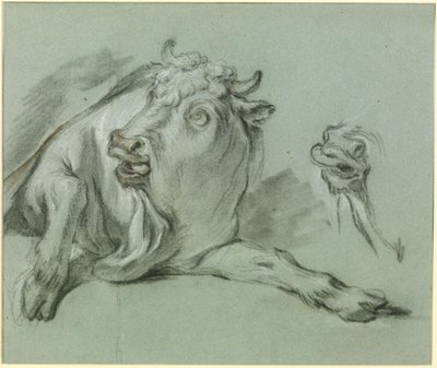 En liggende okse. Studie etter maleriet «Røveriet av Europa» i Musée du Louvre i Paris av François Boucher