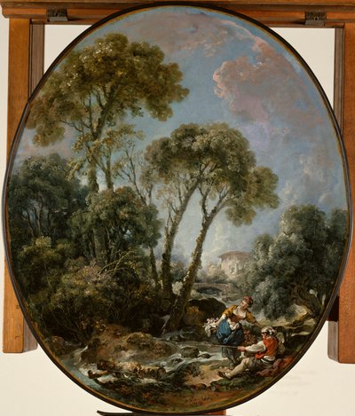 Landskap med en fisker og en ung kvinne av François Boucher