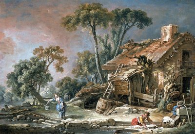 Landskap med gårdshus av François Boucher