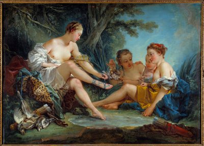 Le retour de la chasse de Diane Maleri av Francois Boucher (1703-1770) 1745 Søn. 0,94x1,31 m Paris. Musee Cognacq Jay - Returen av jakten på Diane. Maleri av Francois Boucher (1703-1770) 1745. 0,94 x 1,31 m. Cognacq Jay-museet, Paris av François Boucher