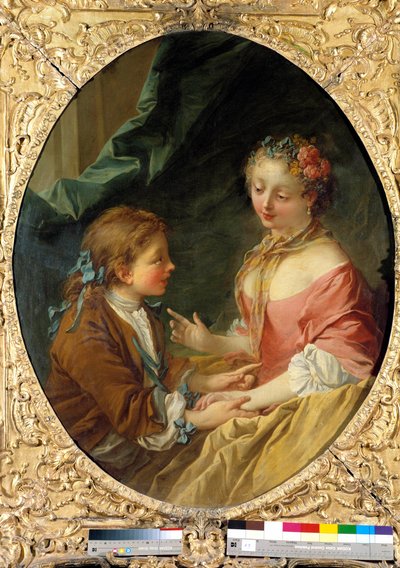 Av tre ting vil du lage en? Galant scene. Maleri av Francois Boucher (1703-1770). 1734 Privat samling av François Boucher