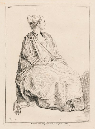 Sittende kvinne vendt mot høyre av François Boucher