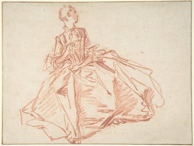 Sittende kvinne som holder en vifte av François Boucher