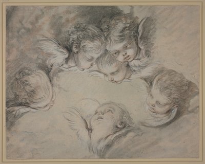 Seks englehoder i skyene av François Boucher
