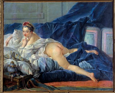 Den odaliske unge kvinnen sitter på en sofa. Maleri av Francois Boucher (1703-1770) 1752 Reims musee des Beaux Arts av François Boucher