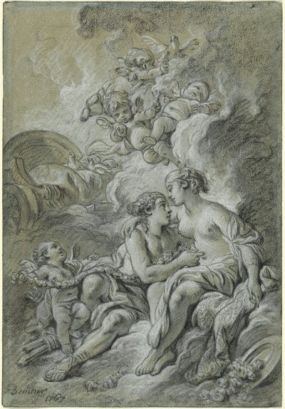 Venus lener seg mot sin kjære Adonis ... av François Boucher
