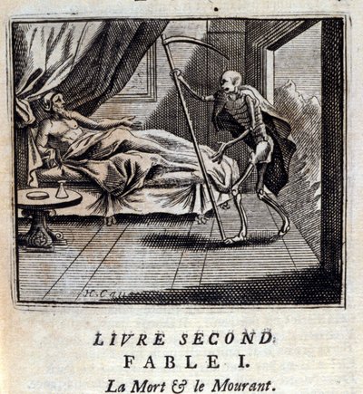 Død og døende. Fabler av Jean de La Fontaine (1621-95). Illustrasjon av Francois Chauveau (1613-1676). Utgave av 1728. av Francois Chauveau