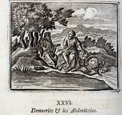 Demokrit og abderitanerne. Fabler av Jean de La Fontaine (1621-95). Illustrasjon av Francois Chauveau (1613-1676). Utgave av 1728. av Francois Chauveau