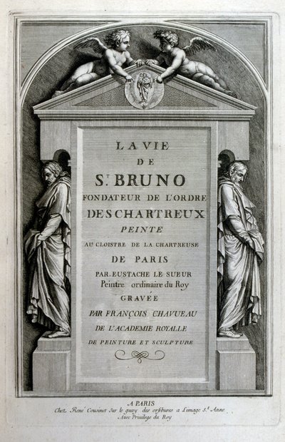 Gravering av Francois Chauveau 1680 'The life of St Bruno' grunnlegger av Chartreux-ordenen av Francois Chauveau