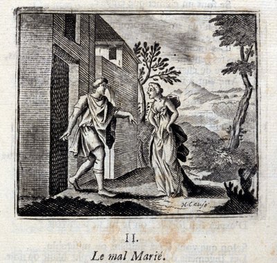 Ondskapen gifter seg. Fabler av Jean de La Fontaine (1621-95). Illustrasjon av Francois Chauveau (1613-1676). Utgave av 1728. av Francois Chauveau