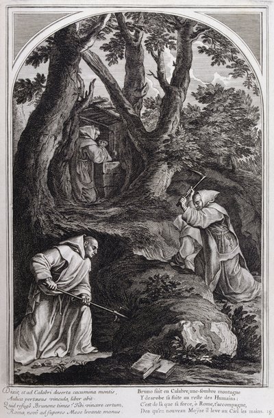 Illustrasjon fra 'Livet til St. Bruno, grunnleggeren av Chartreux-ordenen' Paris 1660. etter maleriene til Eustache Le Sueur og gravert av Fran Sois Chauveau ©UIG/Leemage av Francois Chauveau