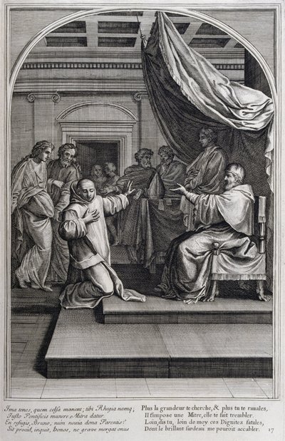 Illustrasjon fra 'Livet til St. Bruno, grunnleggeren av Chartreux-ordenen' Paris 1660. etter maleriene til Eustache Le Sueur og gravert av Fran Sois Chauveau ©UIG/Leemage av Francois Chauveau