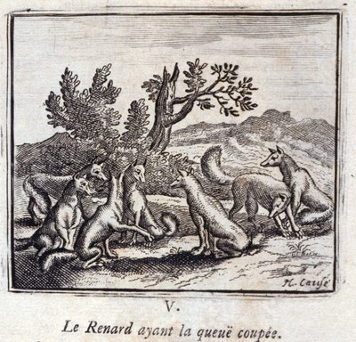 Illustrasjon fra 'Fables of Jean de la Fontaine' (litho) av Francois Chauveau