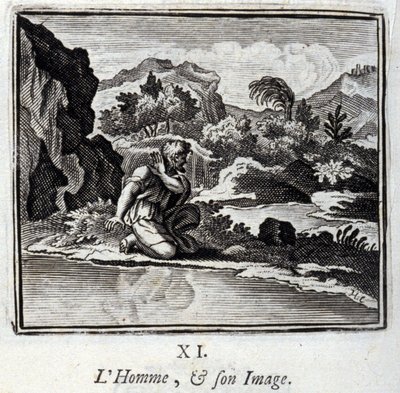 Mennesket og hans bilde. Fabler av Jean de La Fontaine (1621-95). Illustrasjon av Francois Chauveau (1613-1676). Utgave av 1728. av Francois Chauveau