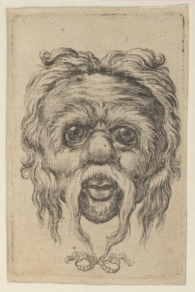 Maske med lang bart bundet med et bånd under haken, fra Divers Masques, ca. 1635-45. av Francois Chauveau