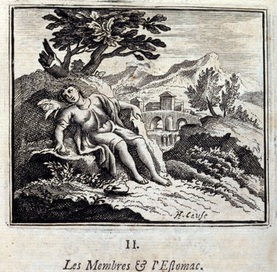 Medlemmer og mage. Fabler av Jean de La Fontaine (1621-95). Illustrasjon av François Chauveau (1613-1676). Utgave av 1728. av Francois Chauveau