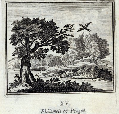 Philomele og Progne. Fabler av Jean de La Fontaine (1621-95). Illustrasjon av Francois Chauveau (1613-1676). Utgave av 1728. av Francois Chauveau