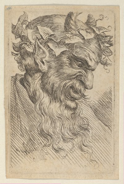 Satyrmaske med eføykrone, mot høyre, fra Divers Masques, ca. 1635-45. av Francois Chauveau