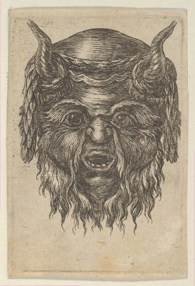 Satyrmaske med laurbærkrans drapert over hornene, fra Divers Masques, ca. 1635-45. av Francois Chauveau