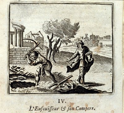Brenneren og hans Compere. Fabler av Jean de La Fontaine (1621-95). Illustrasjon av Francois Chauveau (1613-1676). Utgave av 1728. av Francois Chauveau