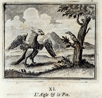 Ørnen og Piusen. Fabler av Jean de La Fontaine (1621-95). Illustrasjon av François Chauveau (1613-1676). Utgave av 1728. av Francois Chauveau