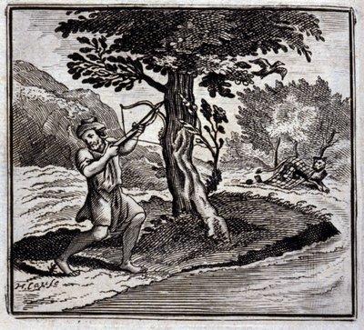 The Lion and the Rat.Fables av Jean de La Fontaine (1621-95). Illustrasjon av Francois Chauveau (1613-1676). Utgave av 1728. av Francois Chauveau