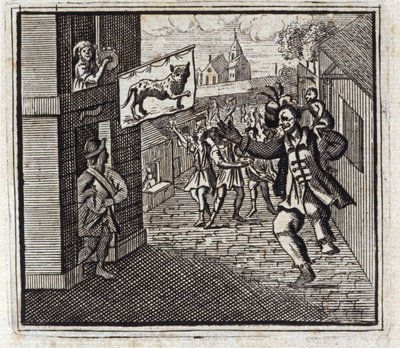 Apen og leoparden. Fabler av Jean de La Fontaine (1621-95). Illustrasjon av Francois Chauveau (1613-1676). Utgave av 1728. av Francois Chauveau