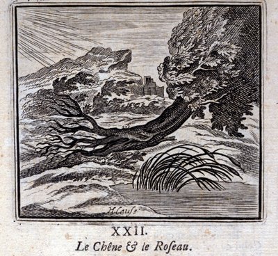 Eiken og sivet. Fabler av Jean de La Fontaine (1621-95). Illustrasjon av François Chauveau (1613-1676). Utgave av 1728. av Francois Chauveau