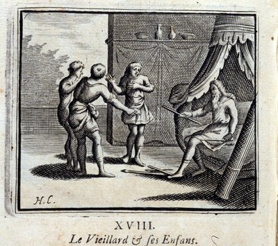 Den gamle mannen og hans barn. Fabler av Jean de La Fontaine (1621-95). Illustrasjon av François Chauveau (1613-1676). Utgave av 1728. av Francois Chauveau