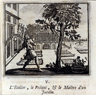 Pedantskolen og hagemesteren. Fabler av Jean de La Fontaine (1621-95). Illustrasjon av François Chauveau (1613-1676). Utgave av 1728. av Francois Chauveau