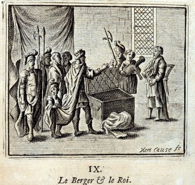 Hyrden og kongen. Fabler av Jean de La Fontaine (1621-95). Illustrasjon av François Chauveau (1613-1676). Utgave av 1728. av Francois Chauveau