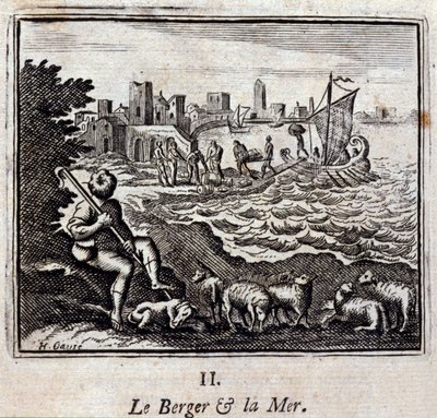 Hyrden og havet. Fabler av Jean de La Fontaine (1621-95). Illustrasjon av François Chauveau (1613-1676). Utgave av 1728. av Francois Chauveau