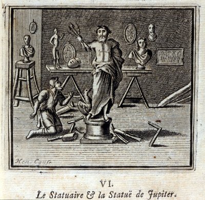 Statuen og statuen av Jupiter. Fabler av Jean de La Fontaine (1621-95). Illustrasjon av François Chauveau (1613-1676). Utgave av 1728. av Francois Chauveau