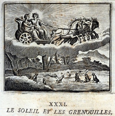 Solen og froskene. Fabler av Jean de La Fontaine (1621-95). Illustrasjon av François Chauveau (1613-1676). Utgave av 1728. av Francois Chauveau