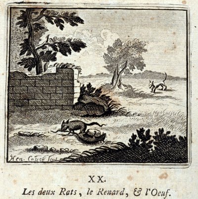 De to rottene, reven og egget. Fabler av Jean de La Fontaine (1621-95). Illustrasjon av François Chauveau (1613-1676). Utgave av 1728. av Francois Chauveau