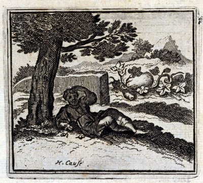 Eikenøtten og gresskaret. Fabler av Jean de La Fontaine (1621-95). Illustrasjon av François Chauveau (1613-1676). Utgave av 1728. av Francois Chauveau