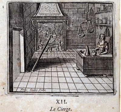 Stearinlyset. Fabler av Jean de La Fontaine (1621-95). Illustrasjon av Francois Chauveau (1613-1676). Utgave av 1728. av Francois Chauveau