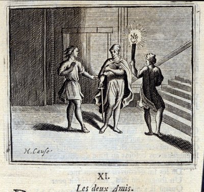 De to vennene. Fabler av Jean de La Fontaine (1621-95). Illustrasjon av François Chauveau (1613-1676). Utgave av 1728. av Francois Chauveau