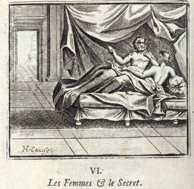 Kvinner og hemmelighet. Fabler av Jean de La Fontaine (1621-95). Illustrasjon av Francois Chauveau (1613-1676). Utgave av 1728. av Francois Chauveau