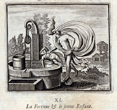 formuen og det lille barnet. Fabler av Jean de La Fontaine (1621-95). Illustrasjon av François Chauveau (1613-1676). Utgave av 1728. av Francois Chauveau