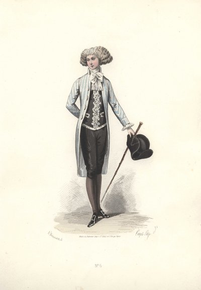 Elegant mann i stripet frakk, æra av Marie Antoinette. av Francois Claudius Compte Calix