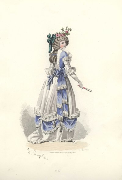 Kvinne i kjole med båndfrills, æra av Marie Antoinette. av Francois Claudius Compte Calix