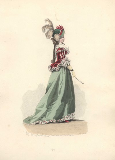 Kvinne i jakke og skjørt, Marie Antoinettes tid. av Francois Claudius Compte Calix